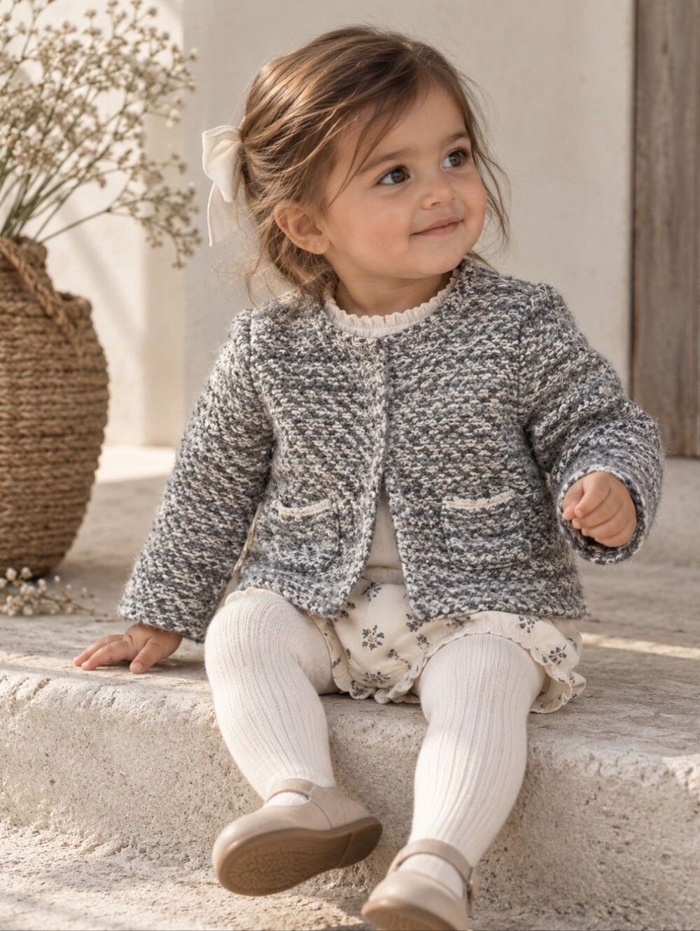 Zara Baby Girls Bouclé Tweed Jacket – 9–12 Months